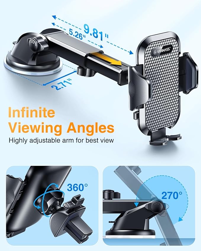 VANMASS Phone Holders for Your Car 2026 Upgraded Military-Grade Car Phone Holder【90+LBS Strongest Suction】Cell Phone Mount Truck Stand for Dashboard Windshield Vent for iPhone 17 Pro Max 16 15 Android