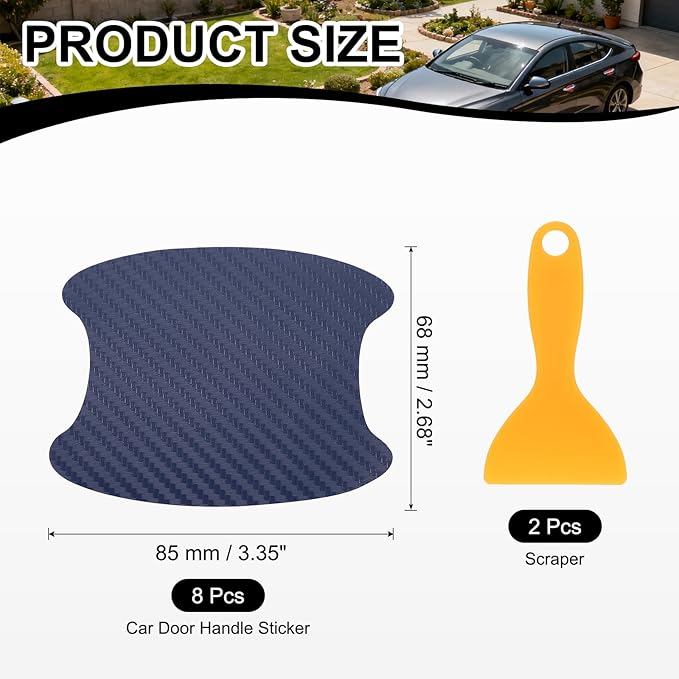 PATIKIL 2.68" x 3.35" Car Door Handle Sticker, 8Pcs Carbon Fiber Anti-Scratches Vehicle Door Cup Protector with Scraper Auto Door Handle Protective Film for Cars Trucks RV SUV, Light Blue