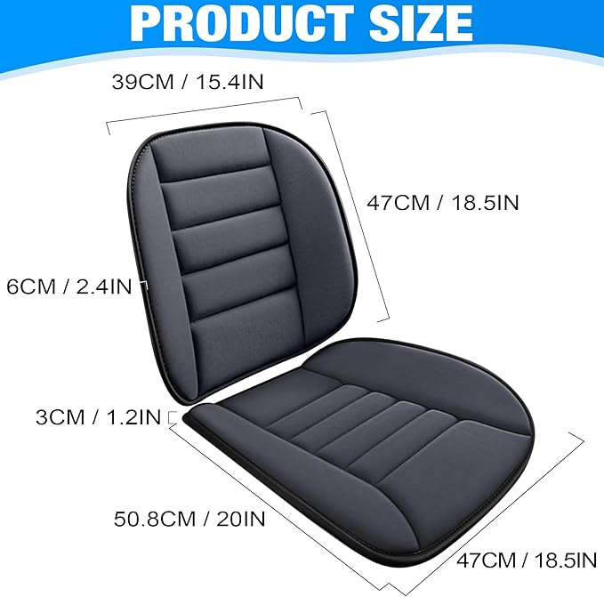 MYFAMIREA Car Seat Cushion and Lumbar Support Pillow 1.2'' Thick Memory Foam Desk Chair Cushion Back Support for Automotive Seat Driver, Travel, Leg and Back Pain Relief, Washable Adjustable Dark Gray