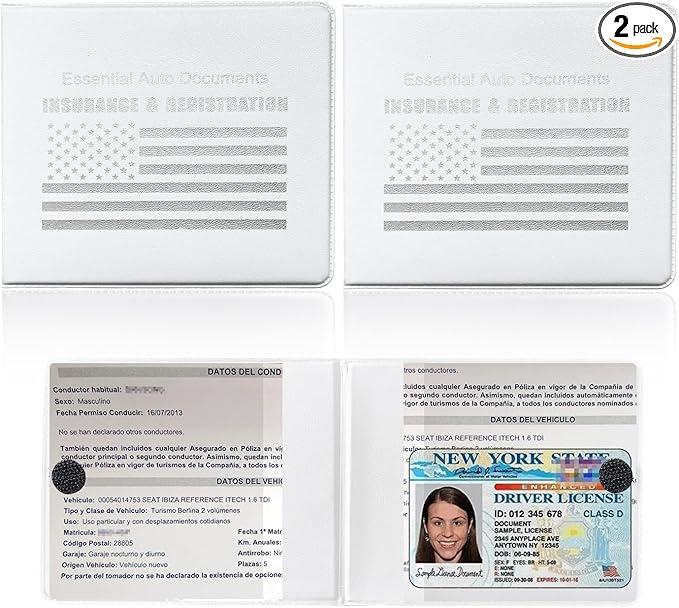 Ziciner Car Registration Insurance Holder, 2Pack Essential Auto Card Document Glove Box Organizer with Touch Fastener, Vehicle Interior Accessories Perfect for Most Car, Truck, SUV (White/White Flag)