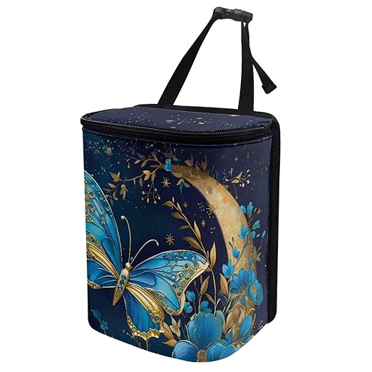 Moon Blue Butterfly Car Trash Can Organizer Accessory Leak Proof Large Capacity Car Garbage Bag with Lid,Hanging for Back/Front/Console，Butterfly Car Interior Accessory
