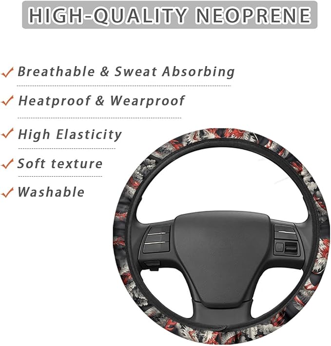 AFPANQZ Cool Dragon Print Car Steering Wheel Covers Sweat Anti-Slip Soft Grip Universal 14-15 inch Stretch-on Fabric Steering Wheel Soft Protector Steering Wheel Covers Car Accessories