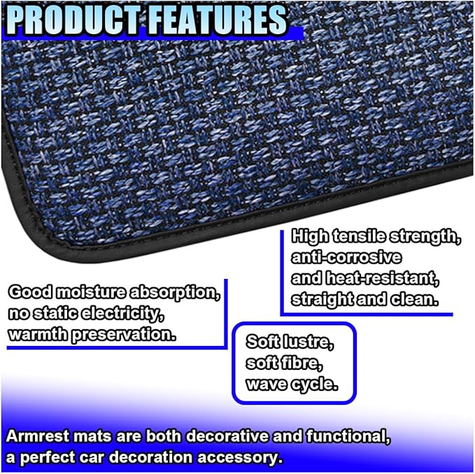 Car Center Console Armrest Pad, Linen Fabric Auto Armrest Box Protector Cover, 11.6 × 7.7 Inch Vehicle Middle Console Mat, Universal Interior Decoration Accessory for Car, SUV, Truck (Blue)