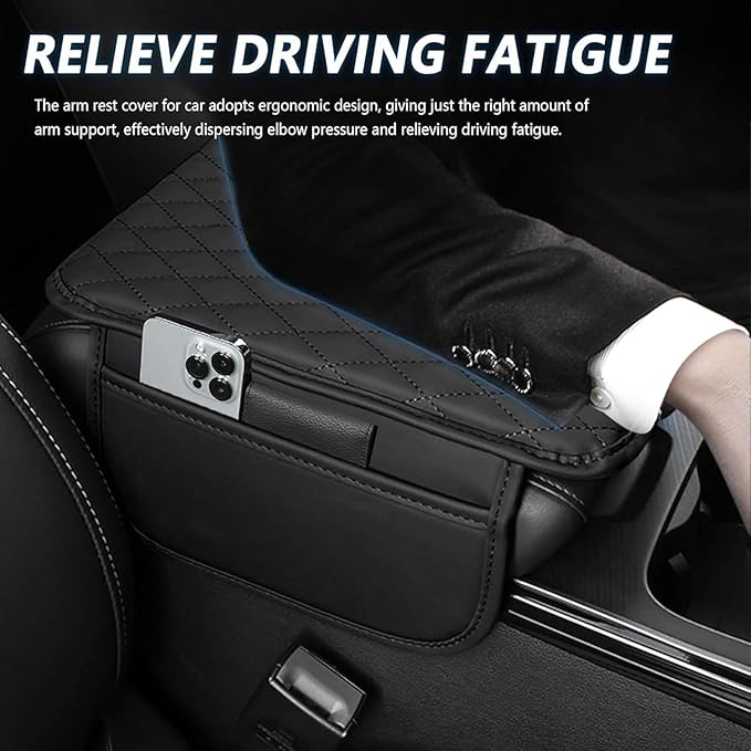 Car Center Console Cover for Honda CRV 2017 2018 2019 2020 2021 2022, Universal Waterproof Leather Armrest Box Pad Armrest Cover Cushion Interior Accessories with 2 Storage Bags,B/Black-Red