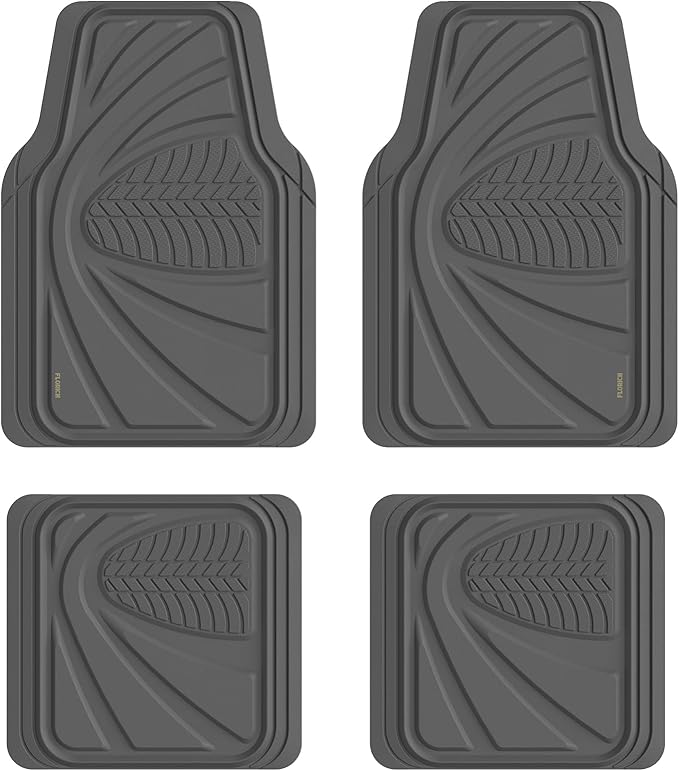 FLORICH Car Floor Mats, Waterproof Universal Heavy-Duty 4 Pieces Rubber Floor Mats for Cars, Full Set Car Mats with Anti-Slip Backing Fit for Most SUV, Vans,Trucks, Sedan(Grey)
