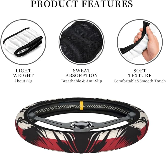 Steering Wheel Cover Polyester Thick Non-Slip Car Steering Wheel Cover Protector Universal 15 Inch, American Flag Lion