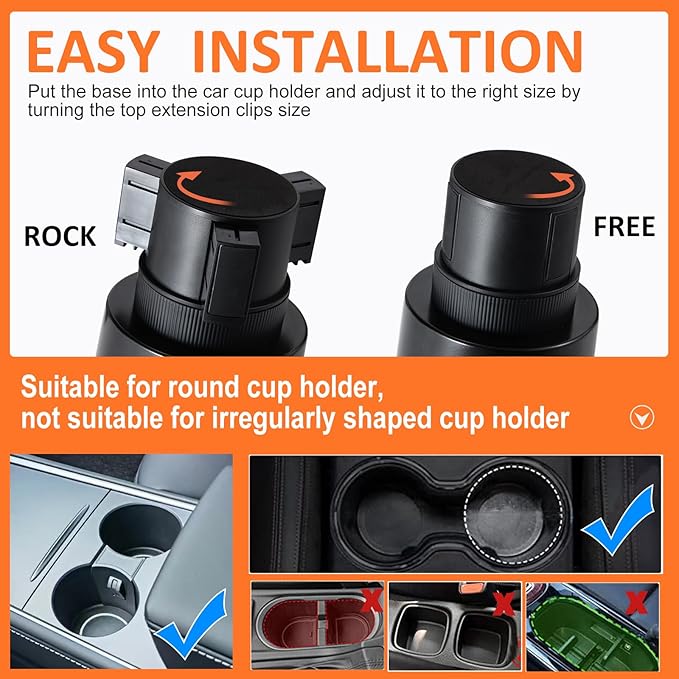 Car Large Cup Holder Expander, 4-in-1 Cupholder Extender with Swivel and Detachable Snack Food Tray Table for Eating, Travel Essentials for Road Trips for Driver. Model E