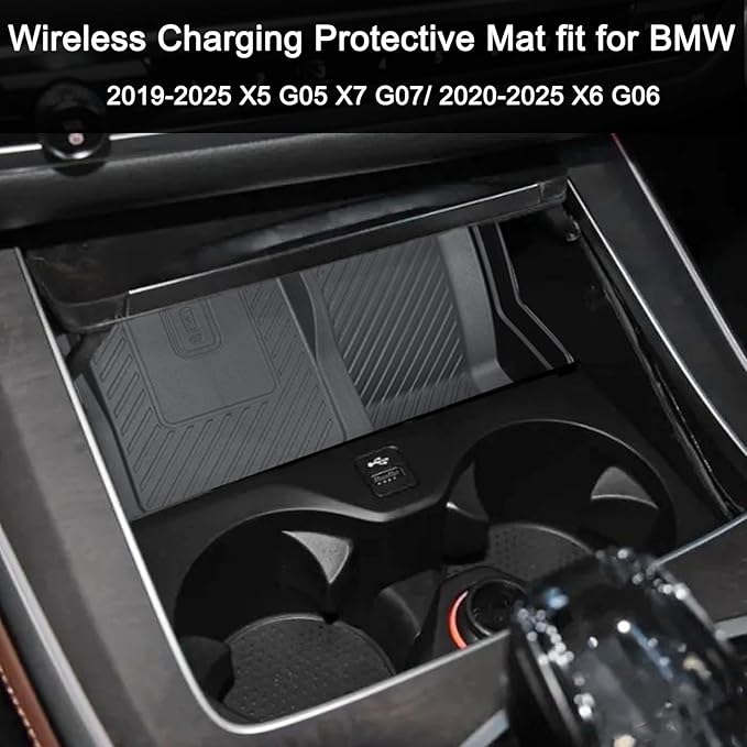 JKCOVER Center Console Wireless Charging Protective Non-Slip Mat Compatible with BMW X5 G05 X7 G07 (2019-2026) and BMW X6 G06 (2020-2026) Accessories Console Inserts Phone Charger Protective Pad