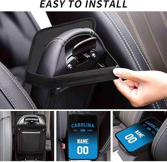 Custom Car Armrest Cover,Add Personalized Name and Number As Gifts for Loyal Football Fans,Auto Center Console Pad Car handrail Box Cushion,Fit for Most Car