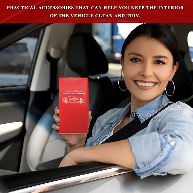 Car Registration and Insurance Holder, 9.56"×5.19" Glove Box Organizer Vehicle Document Holder, Waterproof Essential Driving License Wallet Case for Sedan Truck SUV (Glossy Large Car, Red)