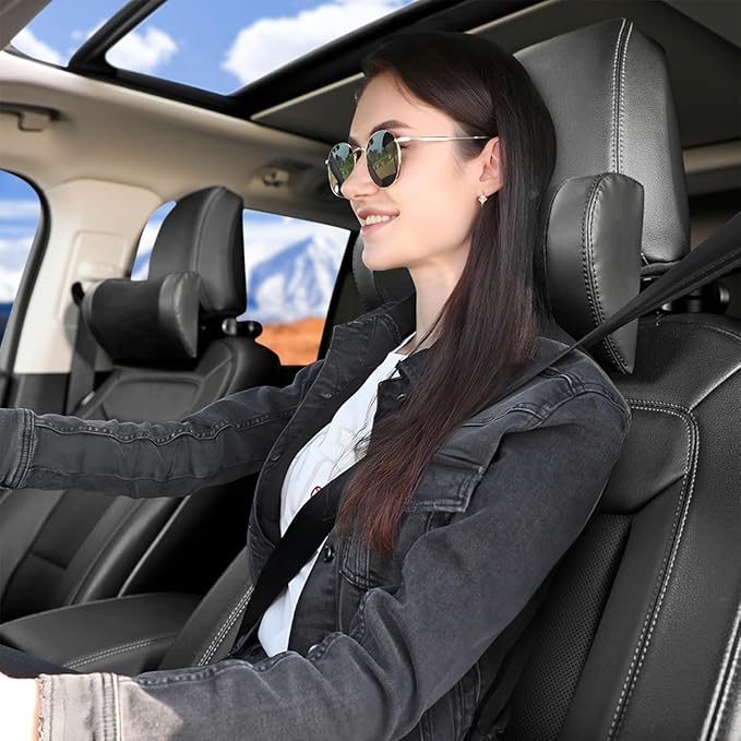 Mandark Car Neck Pillow, Memory Foam Vehicles Adjustable Support Headrest Pillow with Hook ＆ Tablet Phone Holder Mount, Multifunctional Auto Interior Accessories, Universal for SUV RV Truck (Black)
