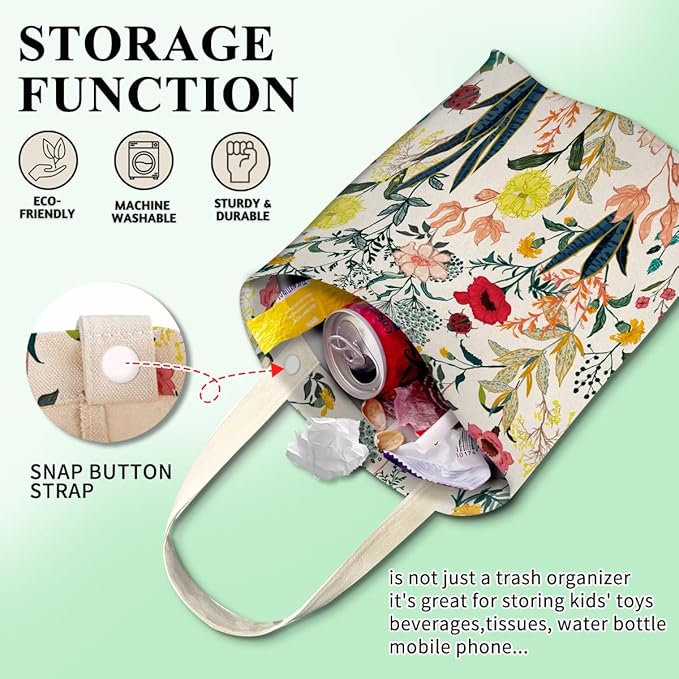 ABUIFDK Car Trash Can, Cute Car Trash Bag, Hanging Car Organizer and Storage Bag, Trash Bin for Car Accessories, Vehicle, Travelling, Camping Cute Colorful Flowers