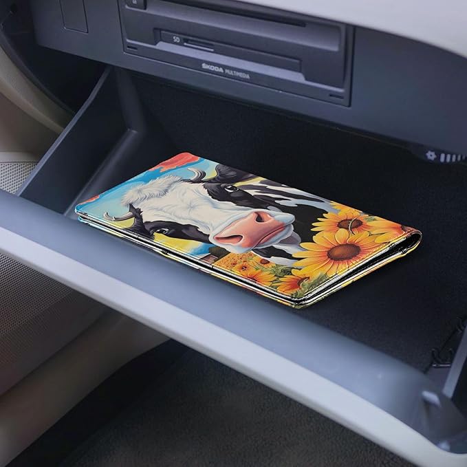 Cow Sunflower Farm Thanksgiving Car Registration and Insurance Holder Vehicle Glove Box Organizer Car Accessories Wallet Case for Women Men 202a1587
