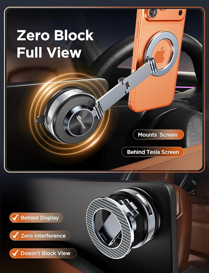 MSXTTLY Car Phone Holder 360° Adjustable Tesla Magnetic Phone Mount Foldable Car Mount 2026 Zinc-Alloy Magsafe Phone Holders for Your Car for iPhone 17 Pro Max 16 15 14 13 12 Plus,Carbon Fiber