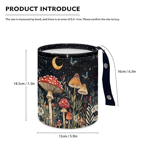 Moon Mushroom Car Trash Storage Box Collapsible Small Car Waste Basket Bin Compact Universal Strap Attach to Auto Garbage Holder Travel Accessories