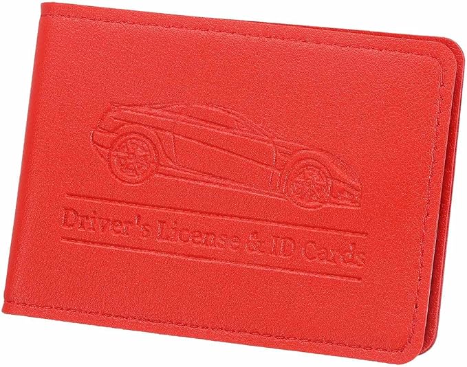 HARFINGTON Car Registration and Insurance Holder PU Leather Vehicle Glove Box Organizer Storage Accessories Car ID Holder with 2 Pockets for License ID Card Bank Card Documents, Red