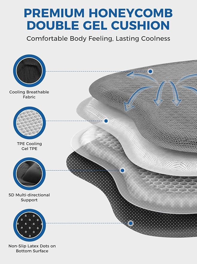 Honeycomb Car Gel Seat Cushion Soft Breathable Maintain a Refreshing Feel Relieve Hip Pressure This Seat Cushion Suitable For All Seasons for Car Office Home Wheelchair Chair Long Sitting Use