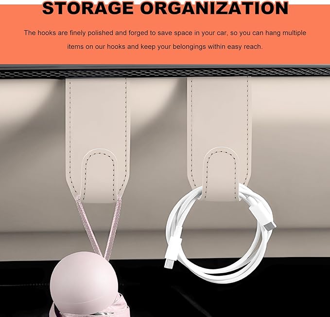 2 PCS Car Co-Pilot Glovebox Hooks, Anti-Scratch Leather Auto Glove Box Storage Hangers, Vehicle Glovebox Organizer Passenger Seat Hanging Hooks for Handbag Purse Umbrellas (Beige)
