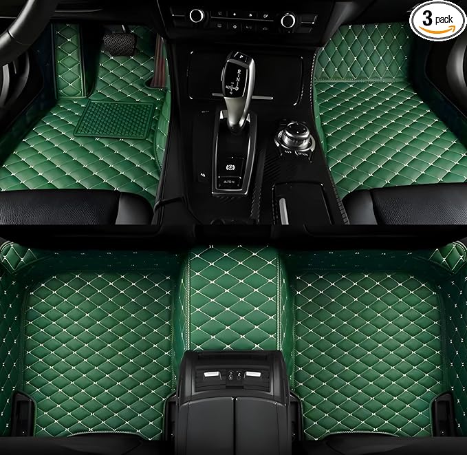Custom Car Floor Mats Fit 96% Car Model Luxury Leather Waterproof Anti-Skid Full Coverage Liner Front Rear Mat/Set (Green)