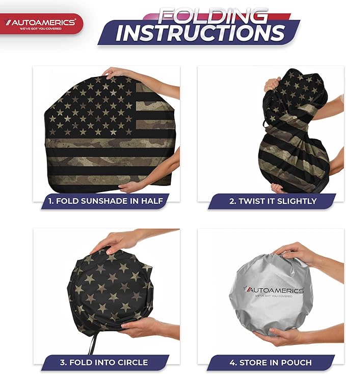 Autoamerics 1-Piece Windshield Sun Shade Dark Camo American Flag USA Design - Foldable Car Front Window Sunshade for Most Sedans SUV Truck - Blocks Max UV Rays and Keeps Your Vehicle Cool - Small