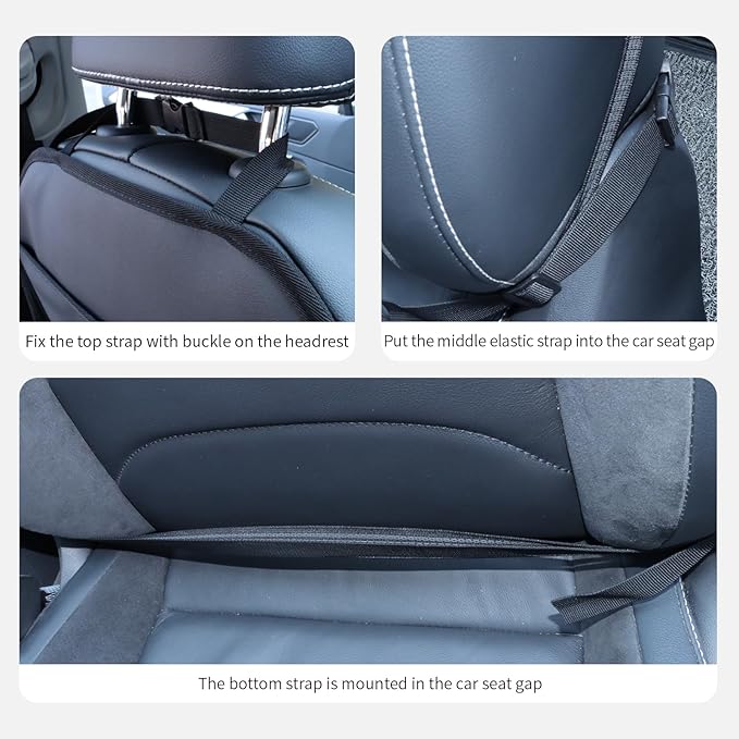 pefirst Car Backseat Organizer for Kids, Car Back Seat Storage Bag With 3 Pockets, 2 Drinks Holders, Water Resistant, Kids Toy Storage Kick Mat Back Seat Protector for Toddlers (Black 1-Pack)