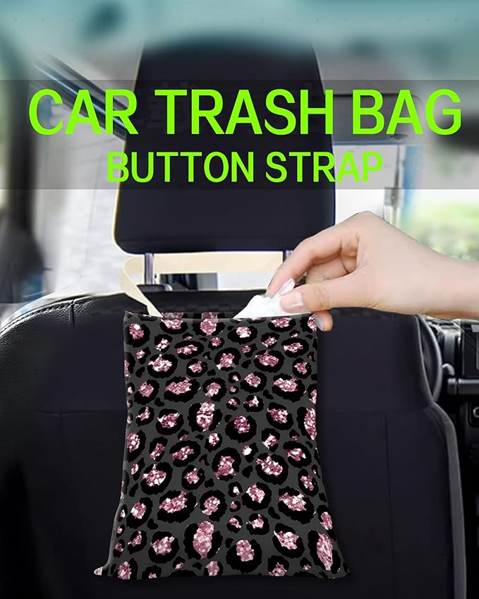 ANKVRP Car Garbage Can, Hanging Car Trash Can Bag for Vehicle, Travelling, Camping, Cute Car Back Seat Organizer, Luxury Sliver Leopard