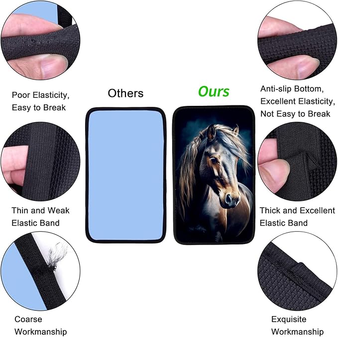 JANENFNA Car Armrest Cover Pads Universal Fashion Cute Auto Center Console Armrest Cover Pad with 2PCS Car Coasters Soft Waterproof Car Armrest Seat Protector for Women,Small Horse