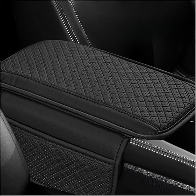 Car Center Console Cover, Microfiber Leather Armrest Cover Cushion with 2 Storage Bags, Anti-Scratch Middle Console Protector Interior Accessories for Most Cars SUVs Trucks (Black)