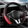 Elastic Steering Wheel Cover, Microfiber Leather Carbon Fiber Steering Wheel Protector, Steering Wheel Cover with Anti-Slip Lining, (Black+Red, AD)