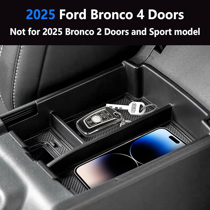 SKTMH Upgraded Center Console Organizer Tray Compatible with 2025 Ford Bronco 4-Door Automatic Transmission, Full Size Bronco Armrest Box Insert (Not for 2-Door & Bronco Sport)