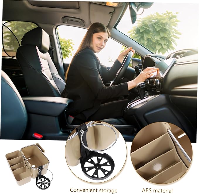 Multipurpose Car Armrest Storage Box Center Console Organizer with Cup Holder Beige Easy Slide Design for Interior Convenient for Sundries Storage