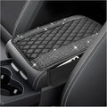 Sun Walker Bling Car Center Console Cover, Anti-Scratch Car Armrest Seat Box Cushion Pad with 2 Storage Bags, Leather Middle Console Protector Crystal Interior Accessories for Most Cars (White)