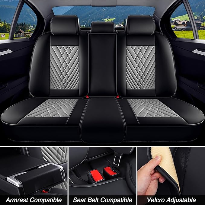 BYXN Car Seat Covers for Jeep Wrangler 2000-2026,Breathable Nappa Leather Car Seat Protector,Full Seat Cover Automotive Seat Cushion with Airbag Compatible(5 Seats,Black-Gray)