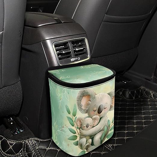 Cute Koala Mother-and-Baby Car Trash Can with Zipper & Hanging Design Suitable for Backseat and Behind Center Console