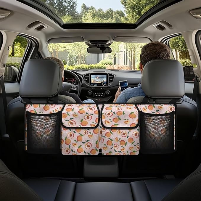Hanging Trunk Organizer for SUV, Peach Fruits Car Organizer, Waterproof Back Seat Organizer for SUV, Car Organizers and Storage with Adjustable Straps, Car Storage Organizer