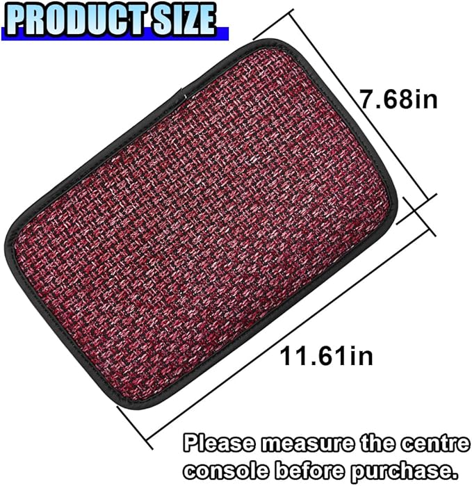 Car Center Console Armrest Pad, Linen Fabric Auto Armrest Box Protector Cover, 11.6 × 7.7 Inch Vehicle Middle Console Mat, Universal Interior Decoration Accessory for Car, SUV, Truck (Red)