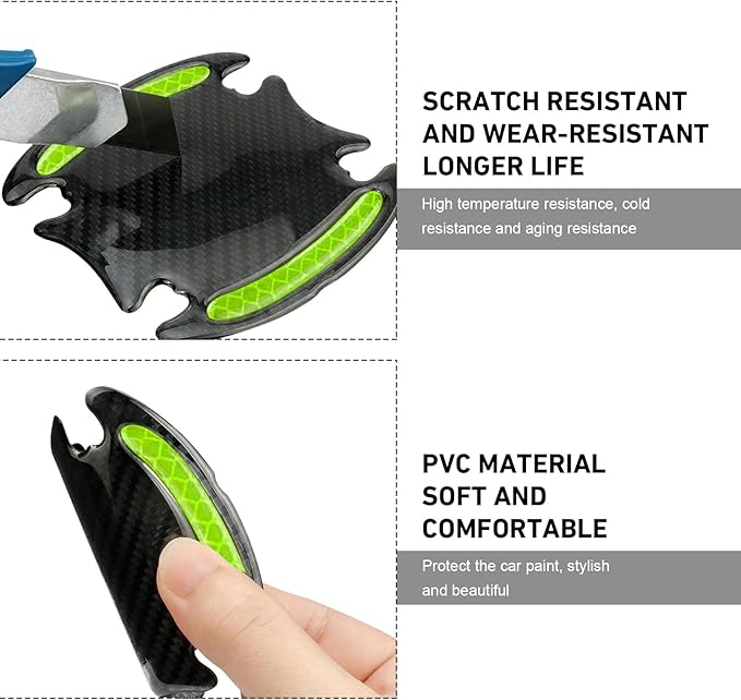 WZP 8PCS Car Door Handle Scratch Protectors, 3D Carbon Fiber Door Handle Scratch Protector Cover, Anti-Scratches Safety Reflective Strips, Universal Car Exterior Accessories for Most Vehicles (Blue)