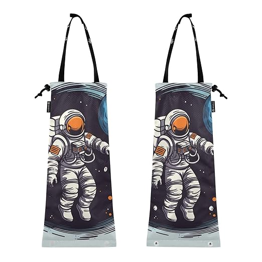 ALAZA Hanging Car Trash Bags Garbage Bag Trash Can for Back Seat Small Astronaut Cartoon 4 Washable Storage Bag Retractable 2 Pack