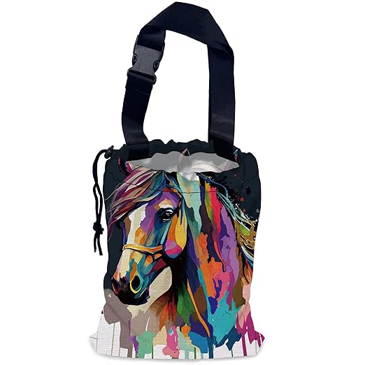 NHNXHWIA Colorful Horse Car Garbage Bag,Pop Art Horse Waterproof Small Car Trash Bag Hanging Back of Seat,Drawstring Hanging Car Trash Bag with Adjustable Buckle for Car Accessories