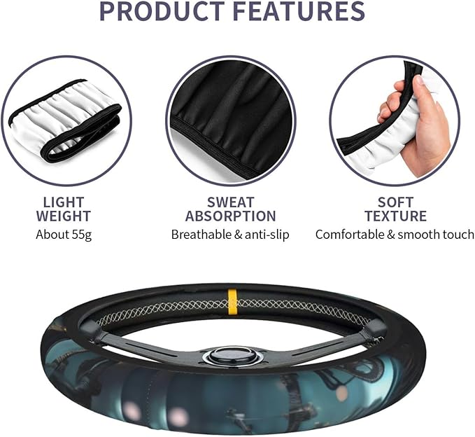 Future Robot Steering Wheel Cover. Car Decor,Anti-Slip,Sweat Absorption,Easy Carry, Universal 15 Inch