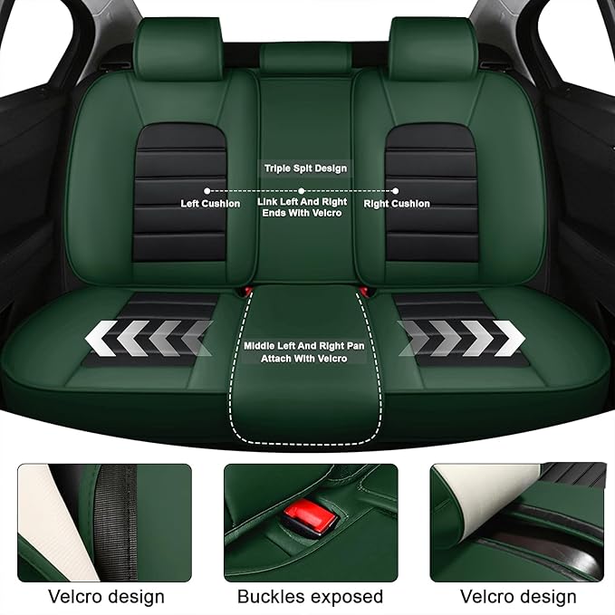 AREKA 5 Car Seat Covers for Subaru Crosstrek 2016-2026 Breathable Leather,Waterproof Car Seat Protectors with Comfort Headrest Pillows,Automotive Vehicle Cushion with Storage Pockets (Luxury,Green)