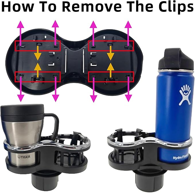 Car Cup Holder Extender with Adjustable Mounting Base - Cup Slot 1-2 Splitter Expander Organizer Fits Vehicle Boat Truck RV Holds Standard Drinks Water Bottles