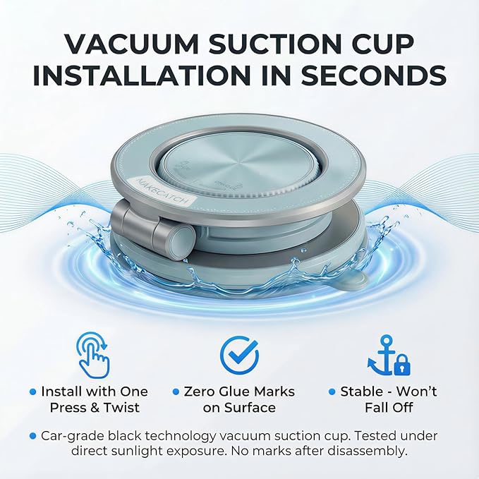 makecatch Vacuum Magnetic Car Phone Mount, 120+LB N55 Magnet (3000gf) Dashboard & Windshield Holder with Ultra-Stable Suction Cup, Foldable 0.83in Compact Car Mount for iPhone Samsung - Blue