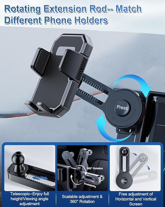 PZK Car Phone Holder for Hyundai Elantra 2021-2025 SE/SEL/Sport/Limited/N Line Accessories Custom 8-Inch/10.25-Inch Screen Auto Lock Car Phone Holder with 360° Rotating Extension Rod Not Affect Screen