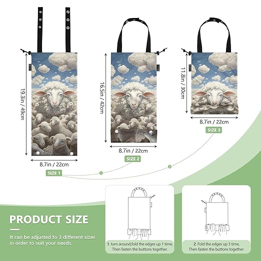 ALAZA Hanging Car Trash Bags Garbage Bag Trash Can for Back Seat Small Sheep 2 Washable Storage Bag Retractable 2 Pack