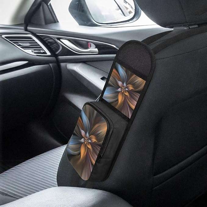 Brown Flower Auto Seat Storage Hanging Bag Multifuctional Storage Box Front Seat Phones, Drink, Stuff Holder Car Accessories for Car, SUV, Trucks