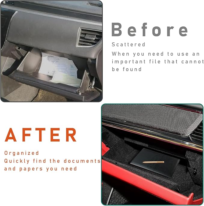 Kewucn Car Registration and Insurance Card Holder, Leather Auto License Document Glove Box Compartment Organizer, Essentials Vehicle Wallet Case for Driver License, ID Card (Black)