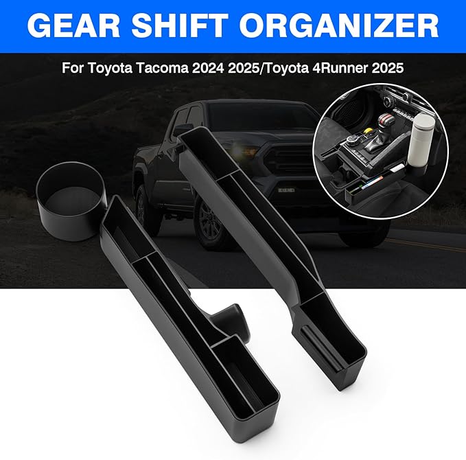 Autorder Gear Shift Organizer for Toyota Tacoma 2024-2026/4Runner 2025-2026 Accessories Center Console Organizer Removable Cup Holder Gear Shift Insert Tray with Anti-Slip Mat
