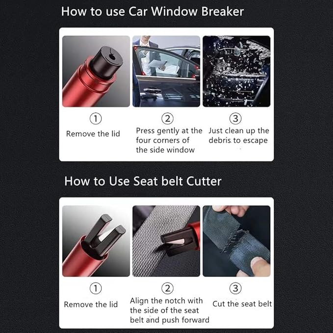 HHXS Car Window Breaker Seatbelt Cutter Tool, Safe Hammer Glass Breaker Under Water Safety Hammer Emergency Escape Glass Breaker Life Hammer for Car (Red)