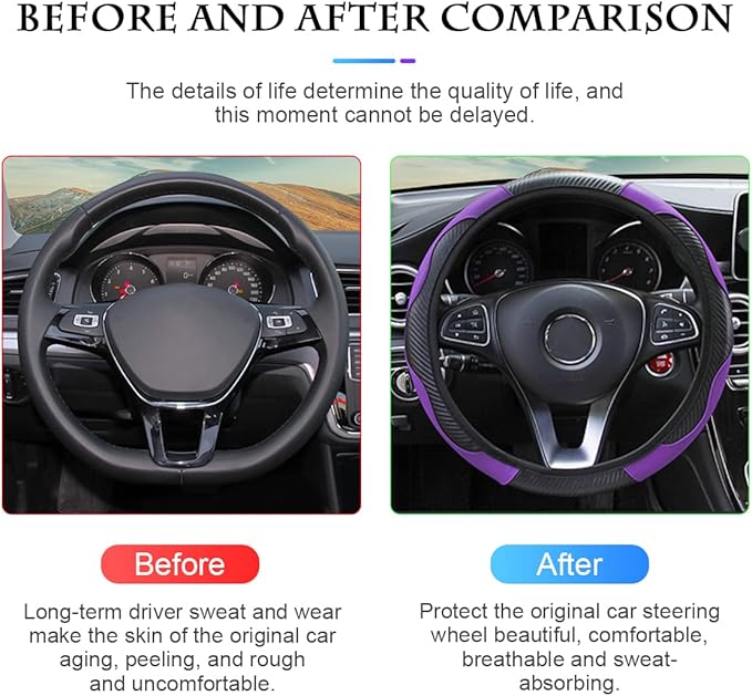 Car Steering Wheel Cover, Universal Microfiber PU Leather Elastic 15 inch Stitching Color Anti-Slip Steering Wheel Protector, Car Interior Accessories Steering Wheel Cover for Men Women (Purple)